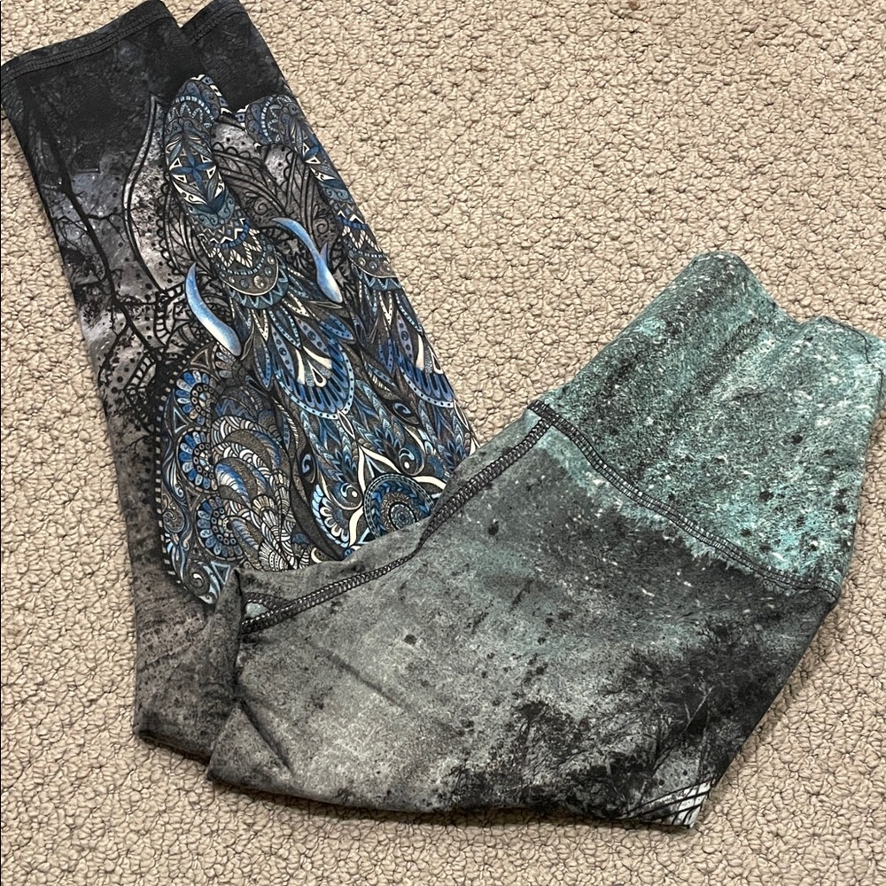 Evolution and Creation Blue and Gray Patterned Leggings